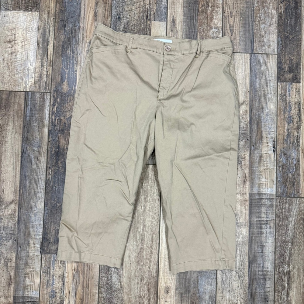 Gloria Vanderbilt Khaki Unltd Tan Capri Pants Womens 14 Cotton Stretch Cropped